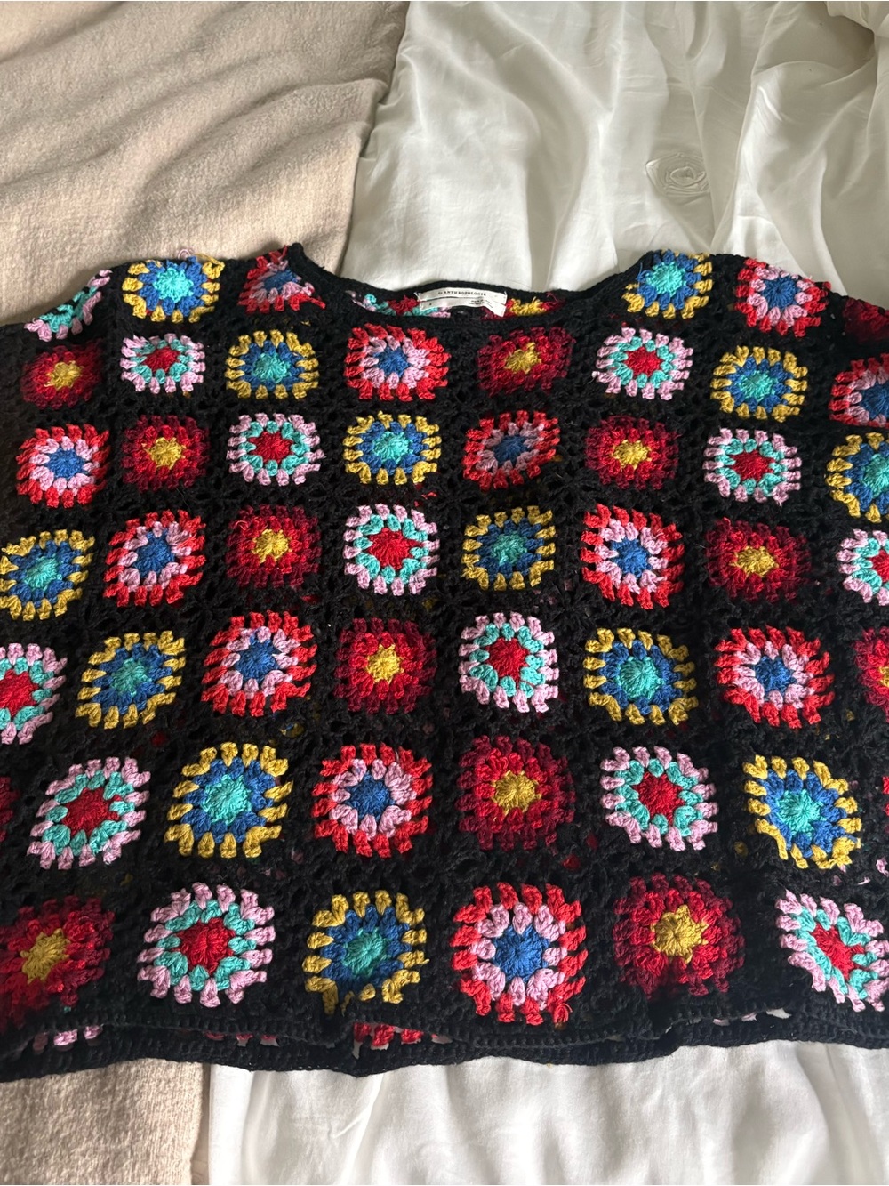 Anthropologie Black Multicolor Crochet Square Sweater - Picture 2 of 3
